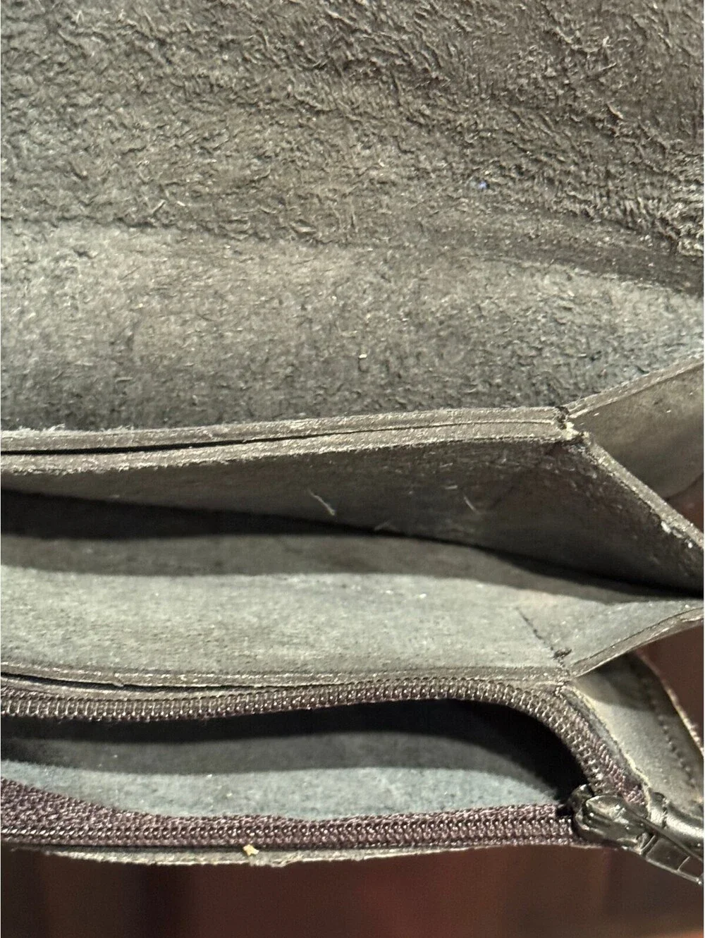 Black Leather Wallet with Snap Buttons and Zippered Compartment